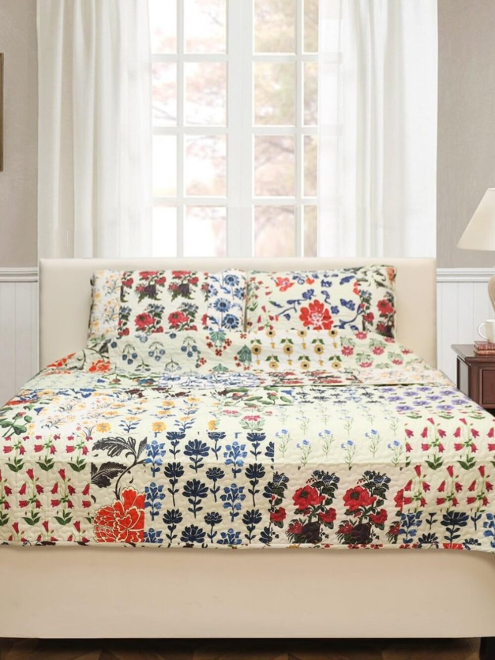 Patchwork Quilt Set King Size 3 Pieces Set Quilts Block Print Bohemian Bedspread